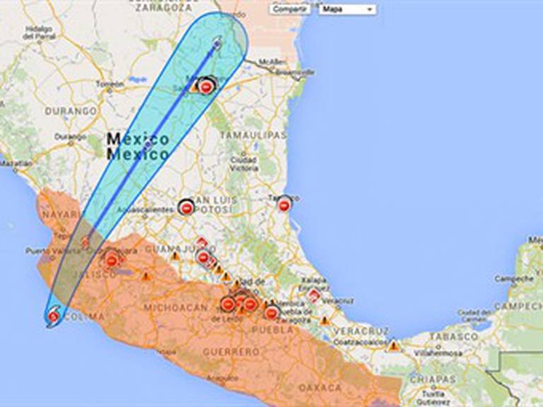 Mapa de zona afectada por el Huracán Patricia
