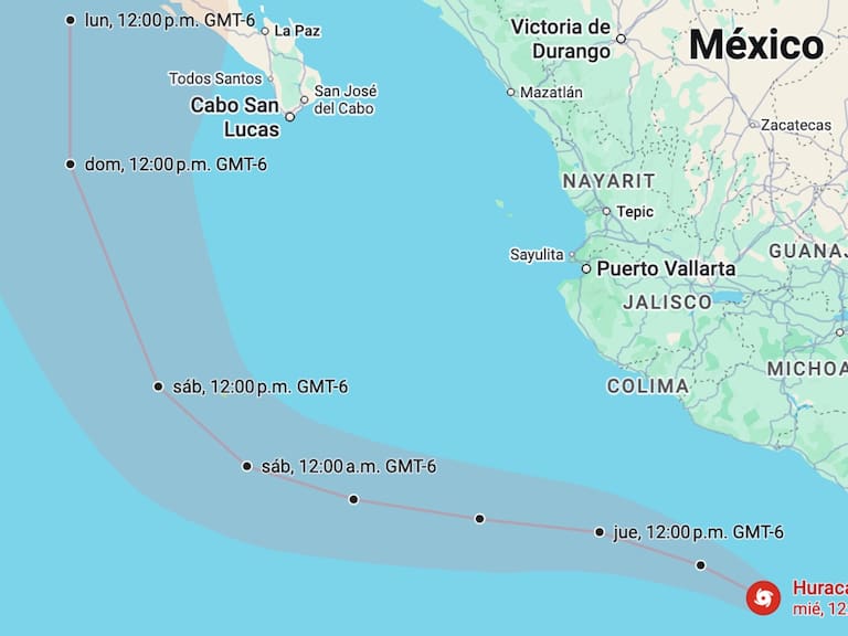 El huracán Polo mantiene su fuerza frente a México. Google Maps