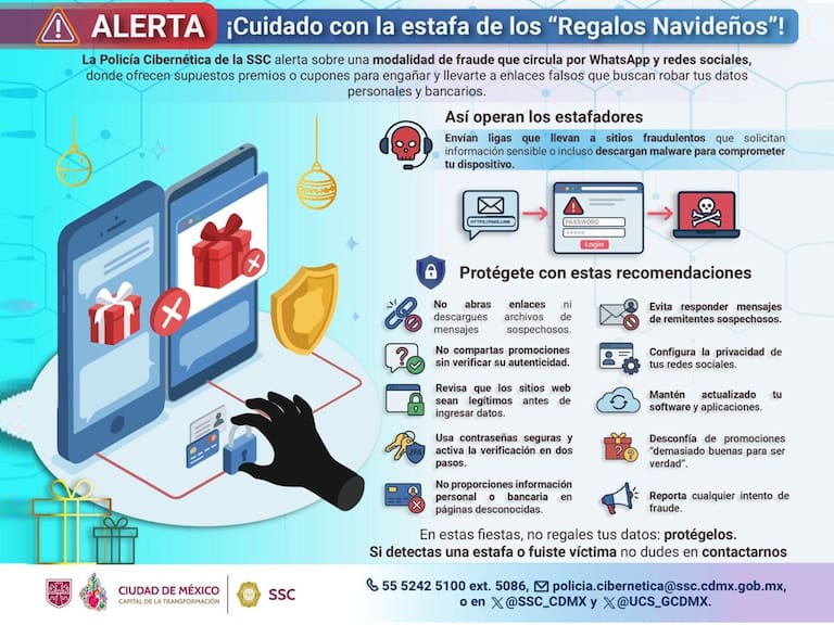 Alerta, hay una nueva modalidad para realizar fraudes y extorsiones mediante redes sociales, identificada como “Regalos Navideños”.