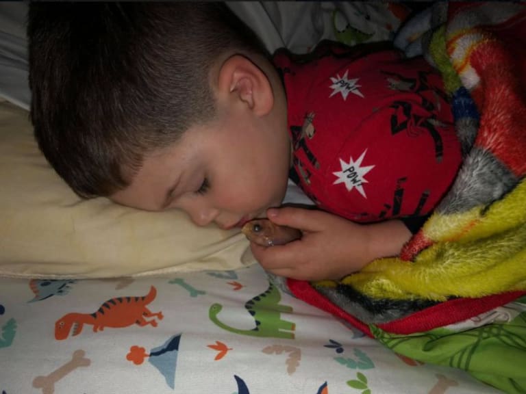 Niño sacó a su pecesito para dormir con él, sin saber que hacía lo peor