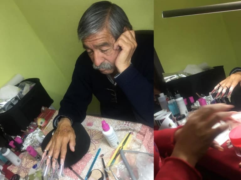 Padre deja que su hija le ponga uñas postizas para que pueda aprobar examen