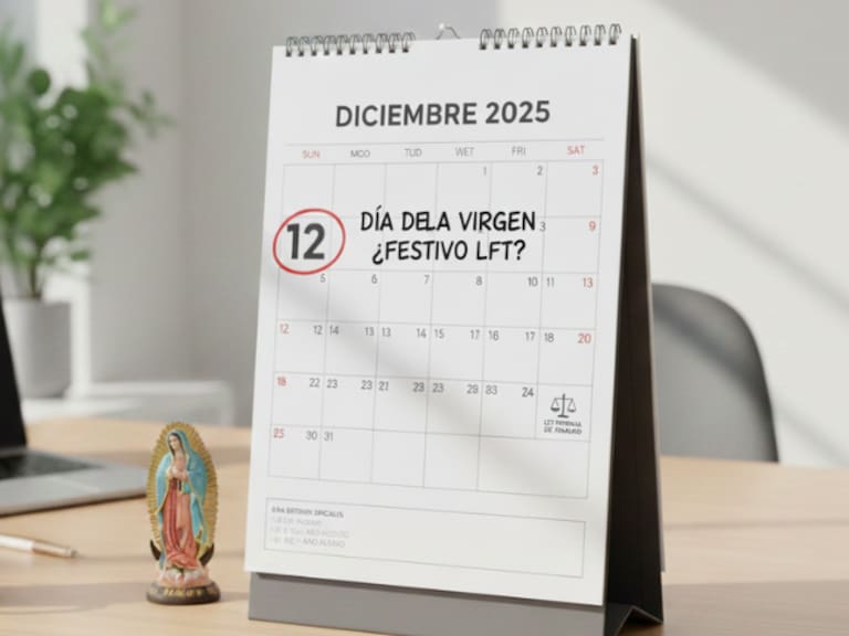 Ilustración que aborda la duda común de los trabajadores en México sobre el 12 de diciembre de 2025 (Día de la Virgen de Guadalupe): ¿Es un día festivo obligatorio según la Ley Federal del Trabajo (LFT)? La imagen destaca la fecha en el calendario laboral.