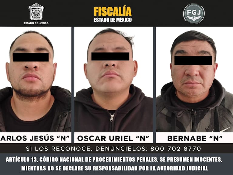 Elementos de la Fiscalía General de Justicia del Estado de México ingresaron al penal de Tlalnepantla a Bernabé “N”, Carlos “N” y Óscar Uriel “N” por por el delito de secuestro exprés con fines de robo