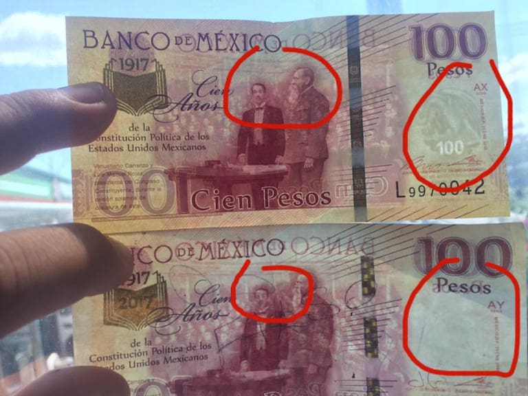 Alertan en redes sociales sobre billetes falsos de 100 pesos