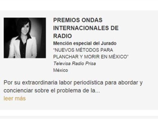 Premio Ondas 2015 reconoció reportaje de Karla Iberia Sánchez