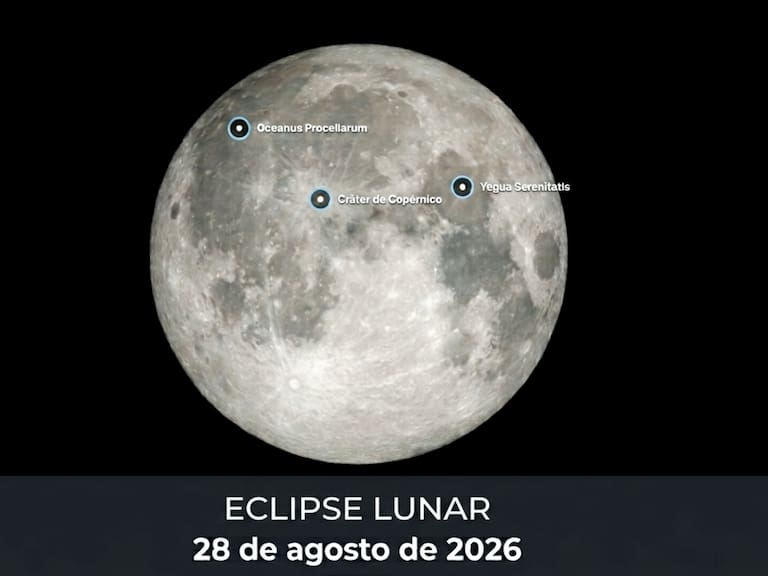 La NASA identificó algunos de los cráteres y regiones lunares más fáciles de localizar durante el eclipse lunar de agosto de 2026, visible desde México.