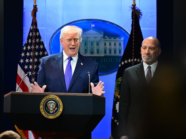 US President Donald Trump speaks regarding Supreme Court's ruling striking down his tariffs