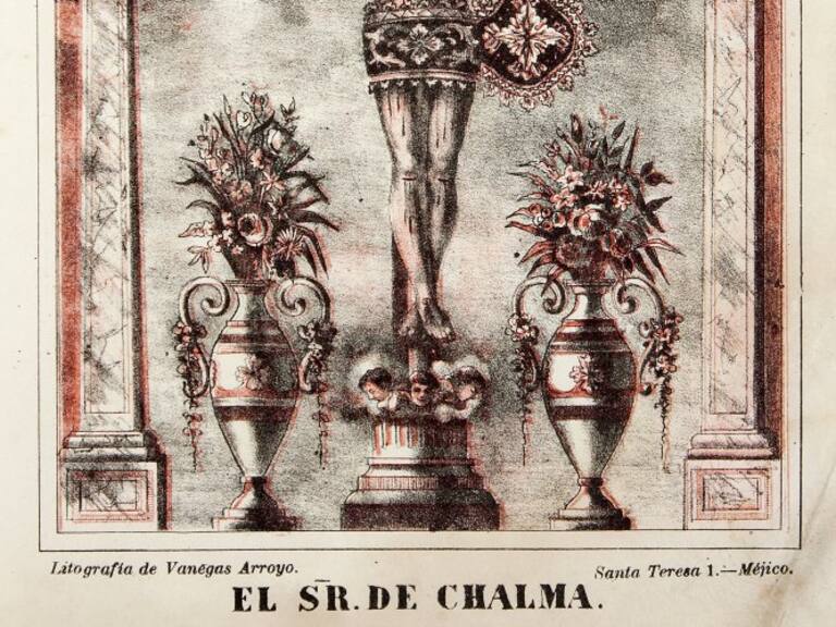 Estampa de portada en: El Señor de Chalma, México, Litografía de Vanegas Arroyo, Santa Teresa 1, fecha no registrada. Cromolitografía