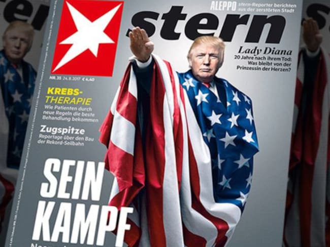 Donald Trump posa en portada de revista alemana con el saludo Nazi