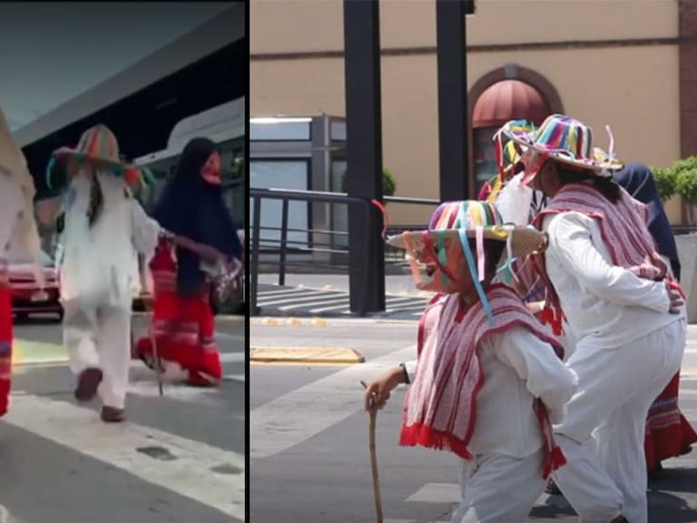 Familia se une para bailar danza de los viejitos en semáforo de Querétaro