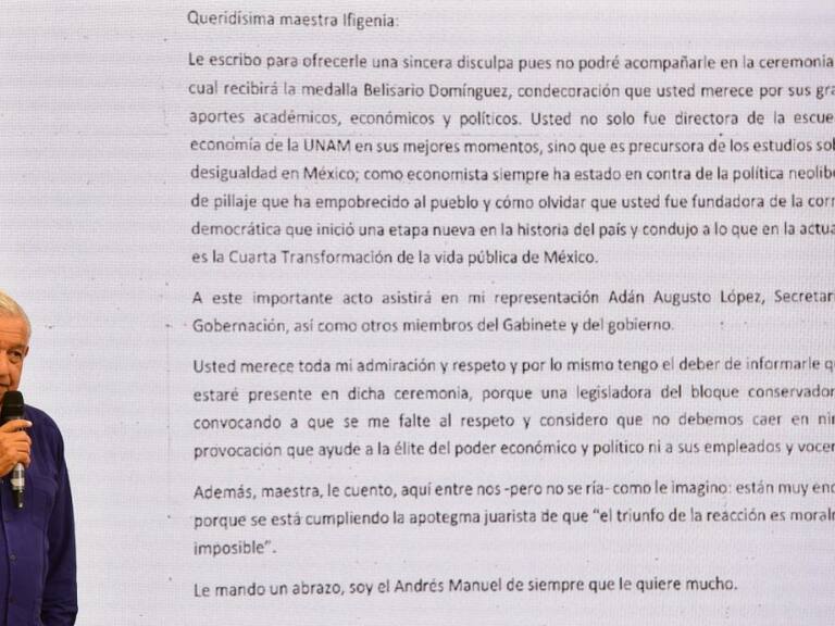 AMLO no acudirá a entrega de medalla a la senadora Ifigenia Martínez