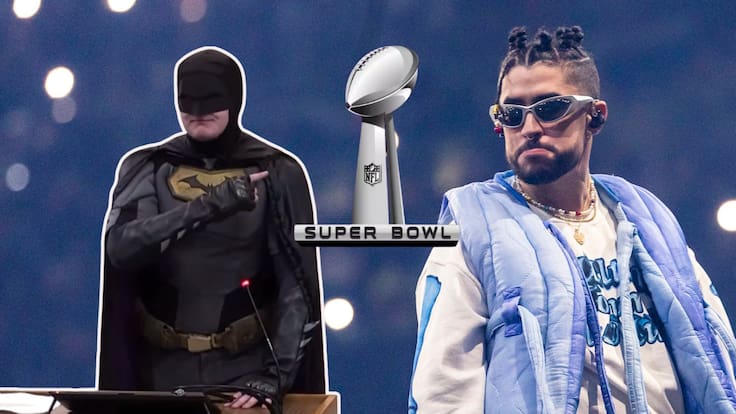 Super Bowl 2026: Hombre disfrazado de Batman protesta por presencia de ICE por show de Bad Bunny