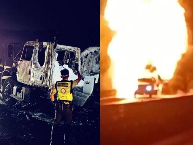 Un automovilista se aproximó peligrosamente a una pipa incendiada en la México-Querétaro y quedó expuesto a la explosión | VIDEO