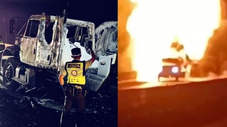 Un automovilista se aproximó peligrosamente a una pipa incendiada en la México-Querétaro y quedó expuesto a la explosión | VIDEO
