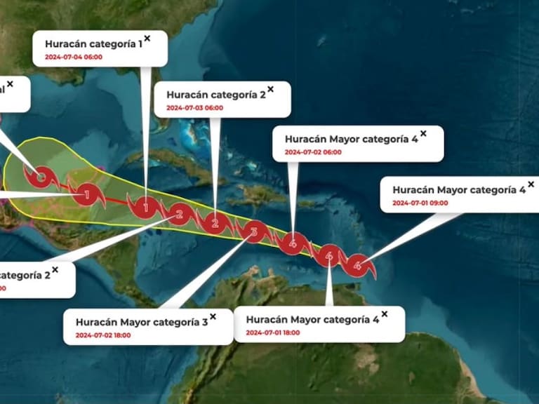 El huracán Beryl se fortaleció a categoría 5 cerca de República Dominicana, en su trayectoria rumbo a México.