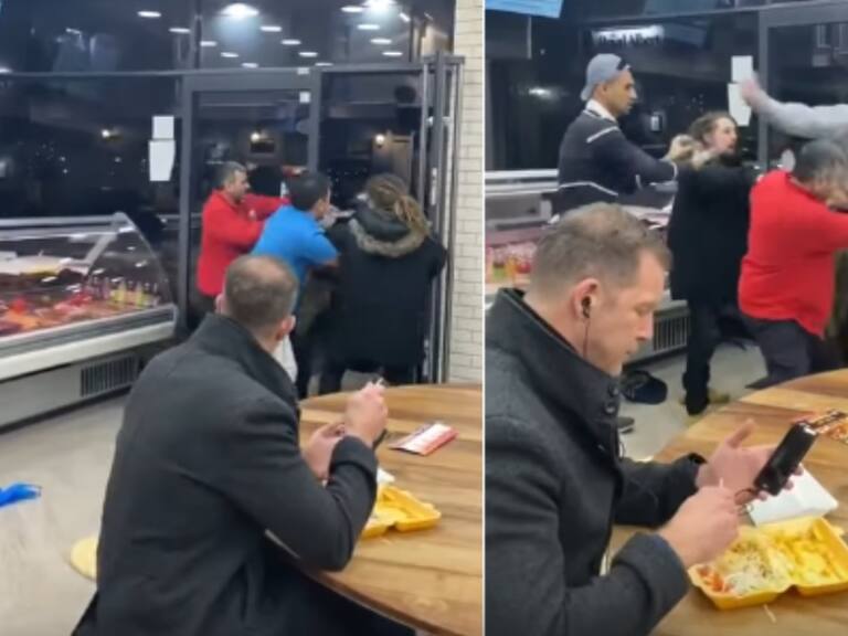 Hombre se vuelve viral por comer tranquilamente en medio de una pelea