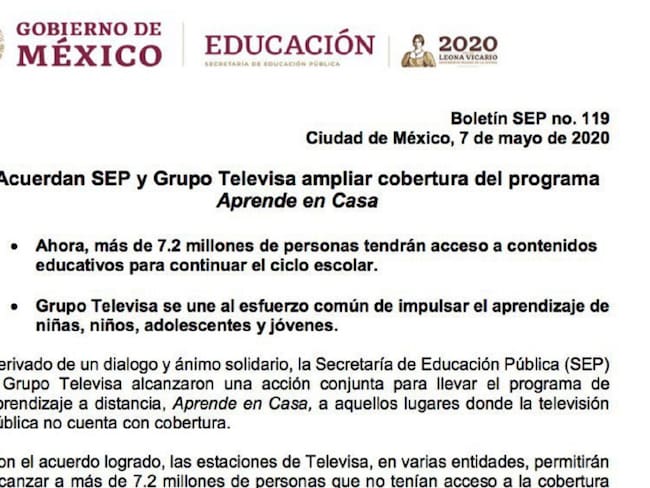 Acuerdan SEP y Grupo Televisa ampliar cobertura de “Aprende en Casa&quot;