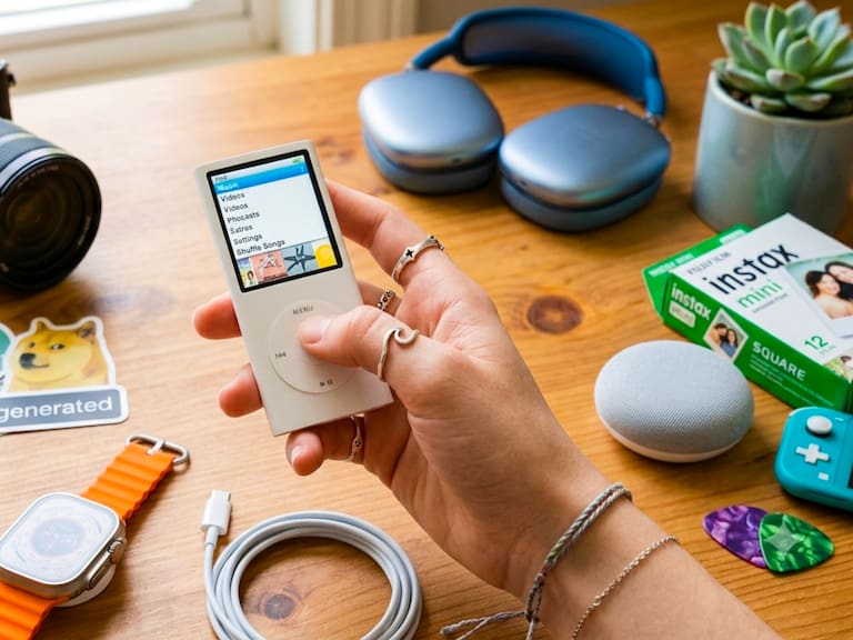 Un iPod clásico de Apple es sostenido junto a dispositivos tecnológicos actuales. El reproductor vive un resurgimiento entre jóvenes que buscan escuchar música sin internet, algoritmos ni notificaciones constantes.