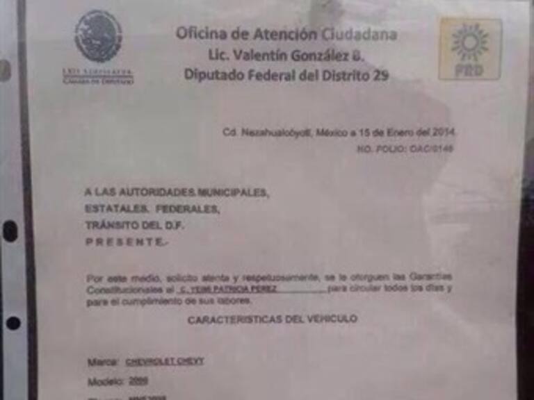 Expide Diputado del PRD documento que permite evadir el 'Hoy No Circula'