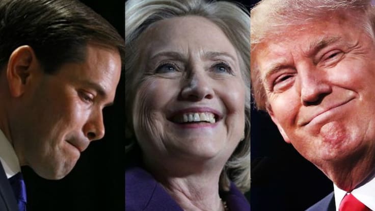 Tercer súper martes en EU: Rubio abandona la contienda; Trump y Clinton afianzan su candidatura