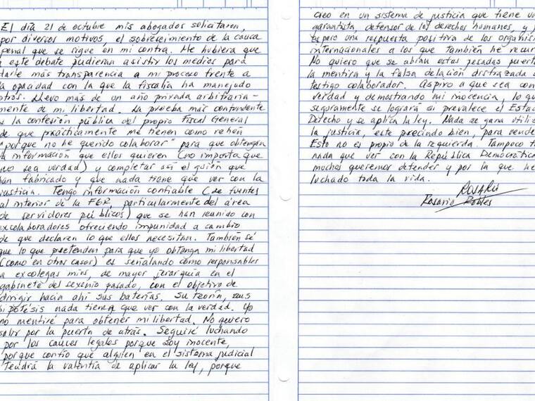 &quot;Yo no mentiré para obtener mi libertad”, señala Rosario Robles en su carta publicada antes de su audiencia