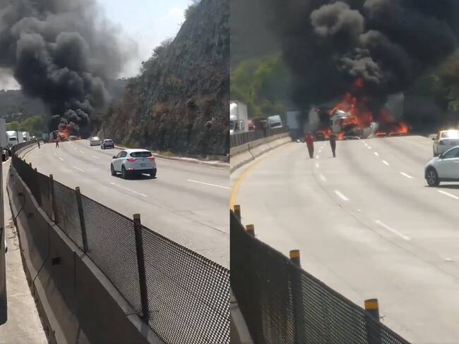 Reportan choque entre tres tráileres en la México-Querétaro