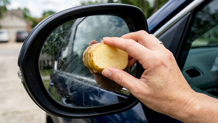 Frotar una papa cortada por la mitad sobre los espejos del auto: para qué se cree que funciona