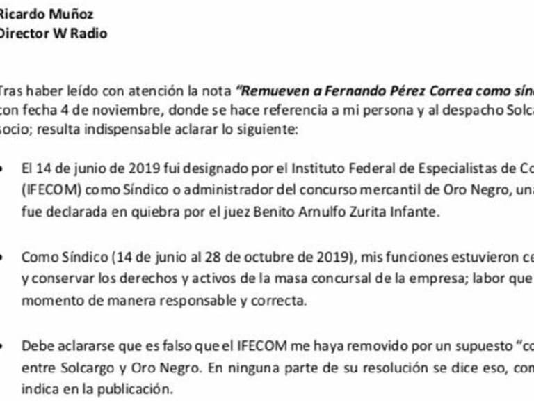 &quot;Solcargo no tiene relación contractual con Oro Negro&quot;:Fenando Pérez-Correa