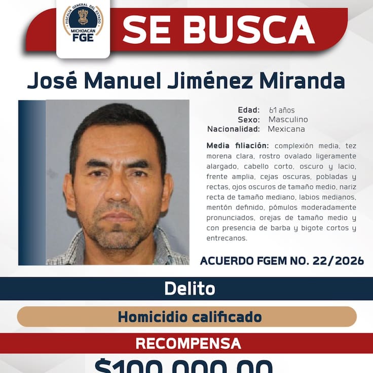 Fiscalía de Michoacán ofrece recompensa para capturar a presunto asesino de Carlos Manzo Rodríguez