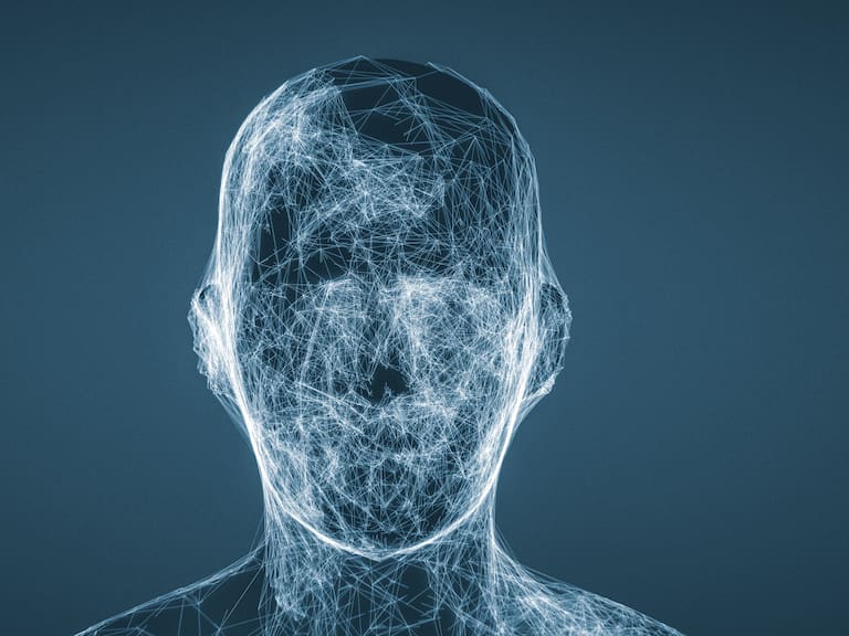 Futuristic glowing AI head.