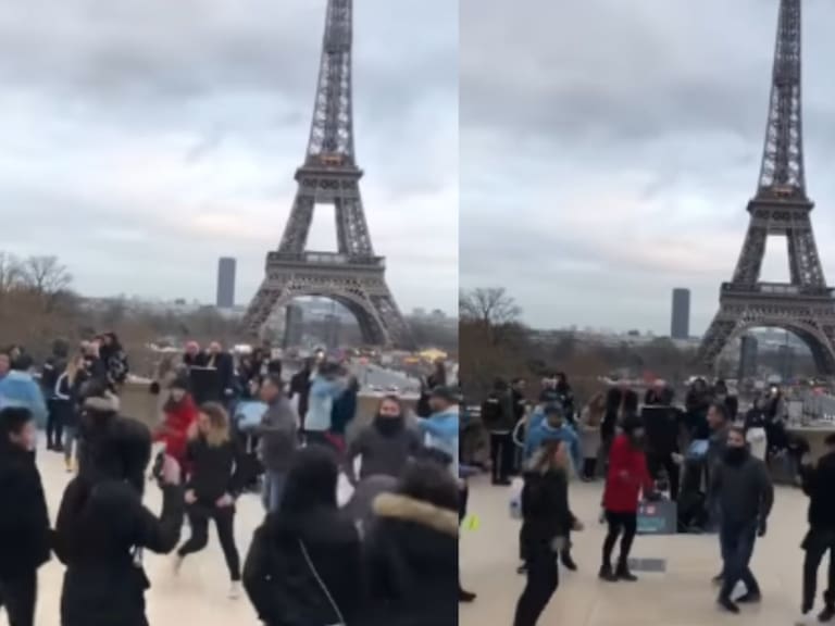 Al ritmo de &quot;La Chona&quot; mexicanos bailan en la Torre Eiffel
