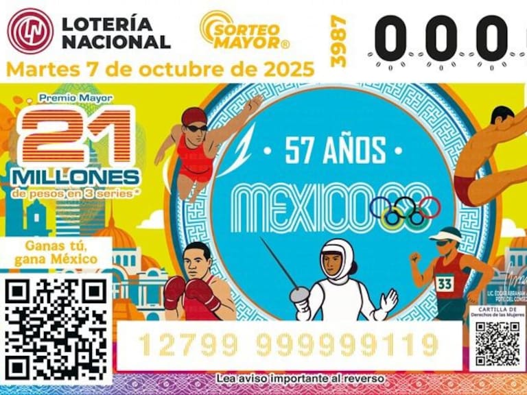 Billete de Lotería Nacional conmemora el 57 Aniversario de los Juegos Olímpicos de 1968
