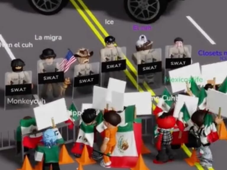 Niños y jóvenes latinos protestan contra el ICE en Roblox
