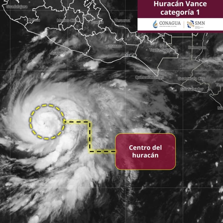 Vance alcanza categoría 1 en la escala Saffir-Simpson y provoca chubascos, vientos fuertes y oleaje elevado en costas del sur de México