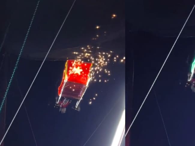 Santa Claus casi cae de trineo volador en show de Parque Bicentenario VIDEO