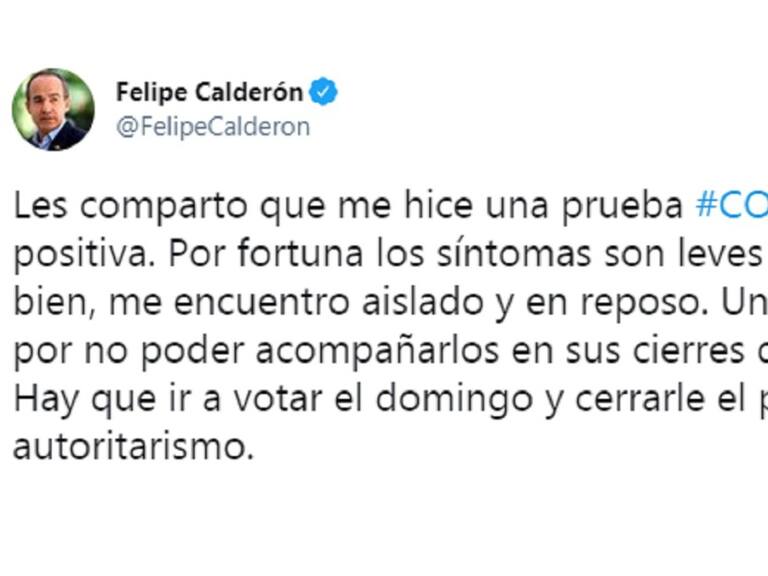 Desea AMLO recuperación a Felipe Calderón por padecimiento de COVID-19