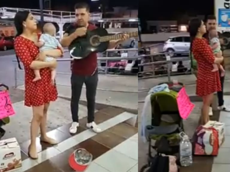 Pareja canta en la calle para comprar leche a su bebé ante crisis por COVID