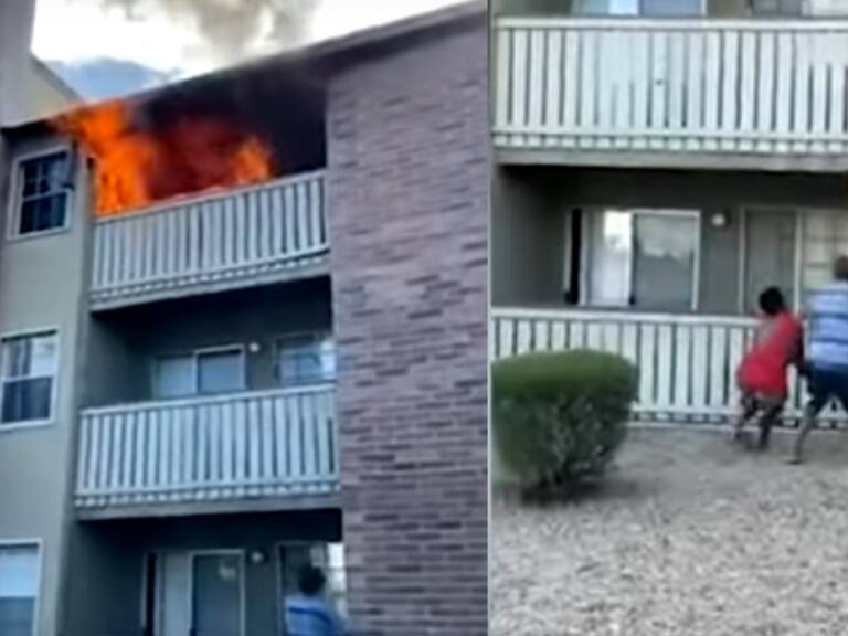 Exjugador de fútbol americano atrapa a niño que cayó de edificio en llamas