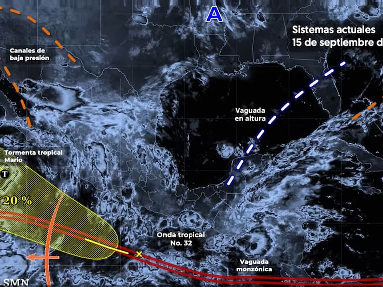 El SMN reporta que este 15 de septiembe latTormenta tropical Mario y monzón mexicano dejarán lluvias intensas.