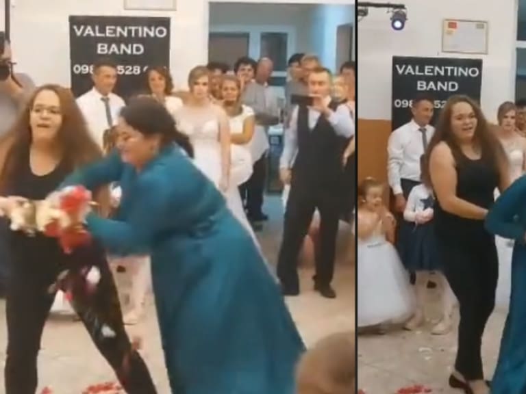 2 mujeres se pelean en una boda por ganar el ramo de la novia | VIDEO
