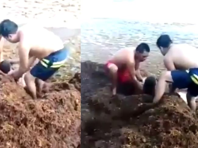 Salvan a mujer que se ahogaba entre sargazo en Playa del Carmen