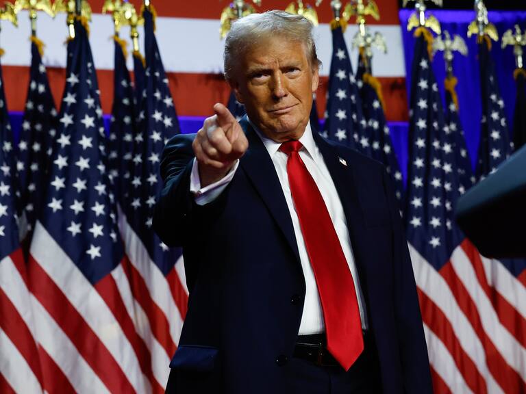 WEST PALM BEACH, FLORIDA - NOVEMBER 06: Republican presidential nominee, former U.S. President Donald Trump arrives to speak during an election night event at the Palm Beach Convention Center on November 06, 2024 in West Palm Beach, Florida. Americans cast their ballots today in the presidential race between Republican nominee former President Donald Trump and Vice President Kamala Harris, as well as multiple state elections that will determine the balance of power in Congress. (Photo by Chip Somodevilla/Getty Images)