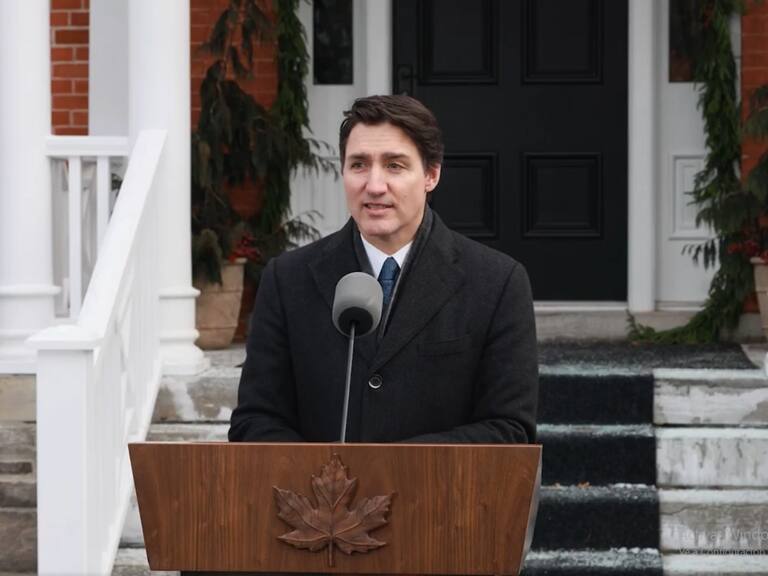 El primer ministro de Canadá, Justin Trudeau, durante su discurso de dimisión como líder del Partido Liberal.