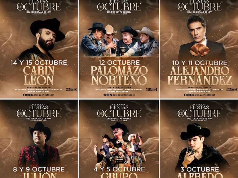 Conoce a los artistas confirmados para las Fiestas de Octubre en Guadalajara; Algunos tendrán 2 fechas.