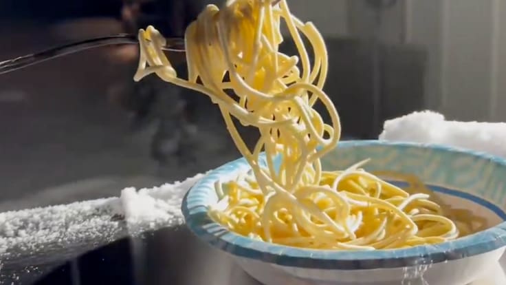 Megatormenta Estados Unidos 2026: Hizo tanto frío en Michigan que un tenedor enredado con espagueti se quedó congelado