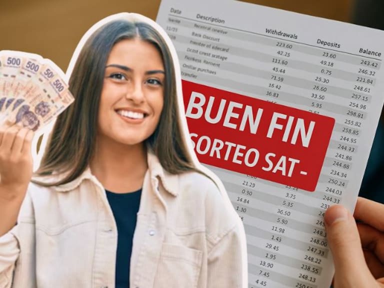 Una joven de unos 23 años sostienes varios billetes de 500 pesos mexicanos. Imagen generada con Canva.