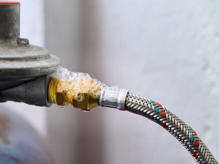 Gas leak in gas cylinder, at home.