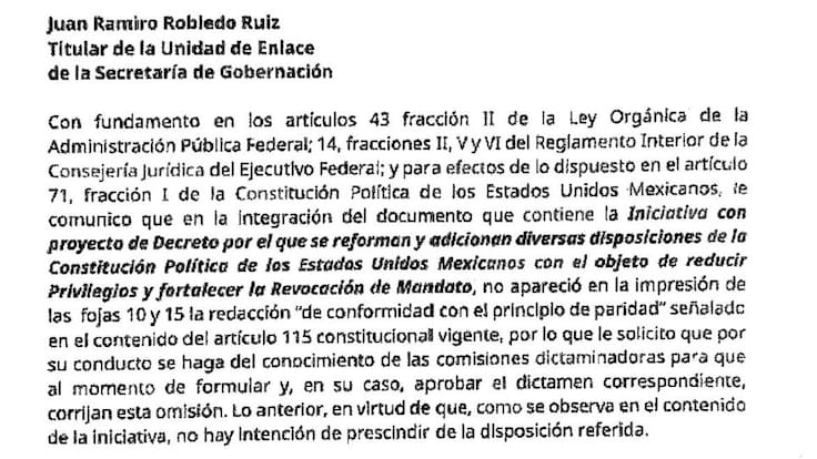 Presidencia admite error en Plan B Electoral: Omisión eliminaba paridad de género en Ayuntamientos