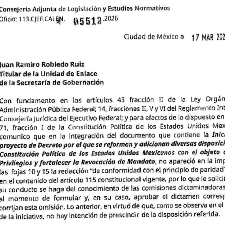 Presidencia admite error en Plan B Electoral: Omisión eliminaba paridad de género en Ayuntamientos