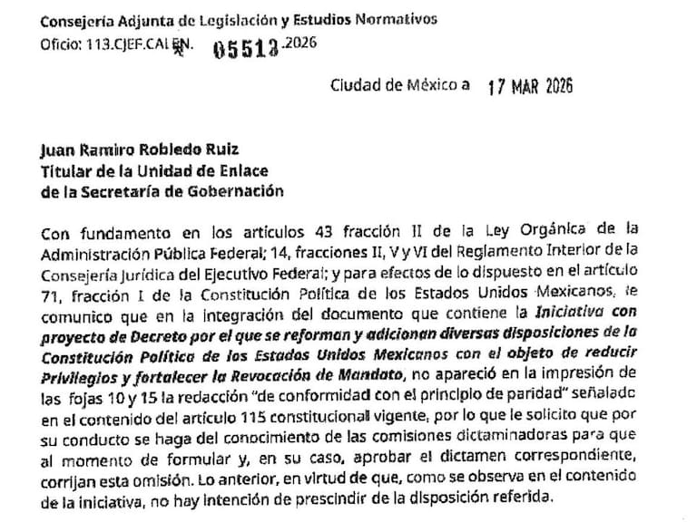Presidencia admite error en Plan B Electoral: Omisión eliminaba paridad de género en Ayuntamientos